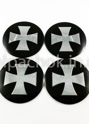 Наклейки для колпачков на диски Мальтийский крест черные/хром ...