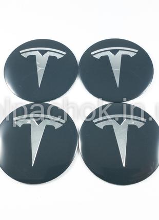 Наклейки для колпачков на диски Tesla графит (56мм)
