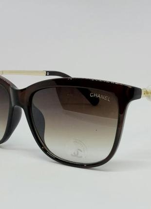 Chanel стильные женские солнцезащитные очки коричневые с жемчу...