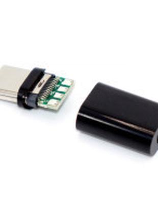 Штекер USB type C, під шнур, пластик, чорний