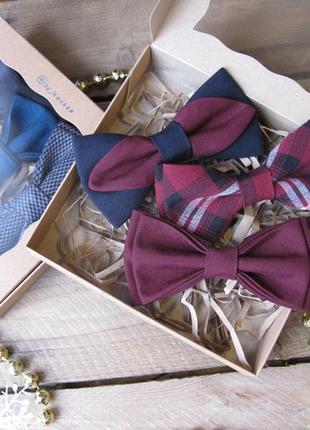 Набор из 3 галстуков-бабочек в подарочной коробке.  ручная раб...