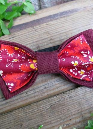 Краватка-метелик бордовий з різнобарвною вставкою, ручна робота