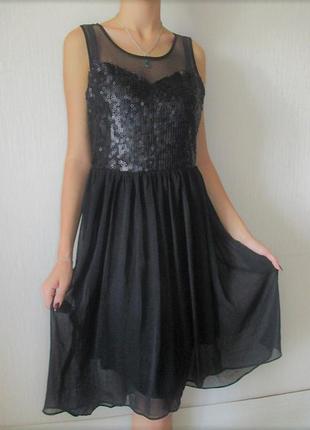 Новое платье миди в паетки черное нарядное размер м