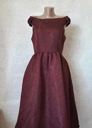 Новое шикарное нарядное платье миди в цвета марсала/бордо, тка...