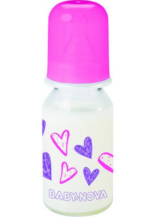 Бутылочка для кормления Baby-Nova Декор стеклянная 125 мл Розо...