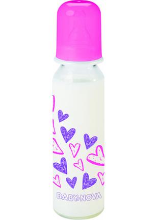 Бутылочка для кормления Baby-Nova Декор стеклянная 250 мл Розо...