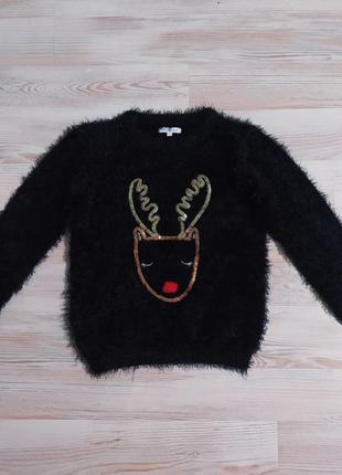 Черная стильная новогодняя рождественская кофта свитшот свитер...