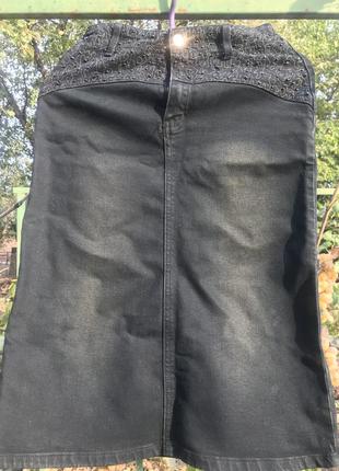 Длинная джинсовая юбка карандаш с вышивкой xs, s