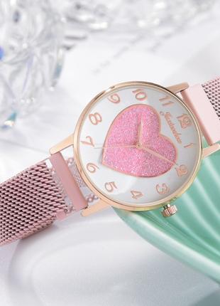 Женские часы сетчатый ремешок с магнитной застёжкой в розовом ...