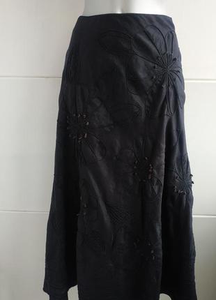 Льняная юбка jaeger (йегер) класса люкс черного цвета м вышивк...