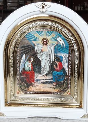 Икона Воскрисение Христово в арочном киоте, размер киота 28*25см