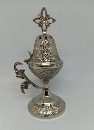 Кадильница домашняя удлиненная под серебро с чеканкой (Греция)