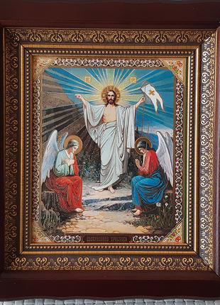 Икона Воскресение Господне в темном киоте, со стеклом 23х26см