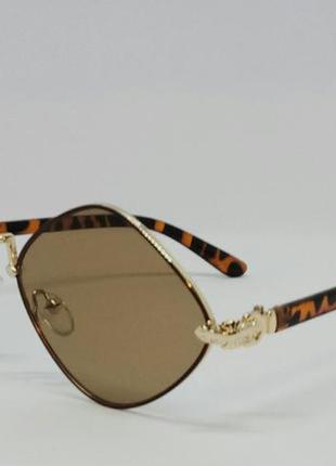 Жіночі сонцезахисні окуляри модні ромби коричневі в золотому м...