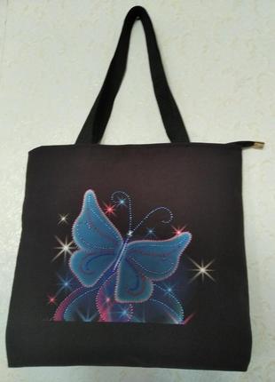 Эко сумка хозяйственная с вышивкой бабочка