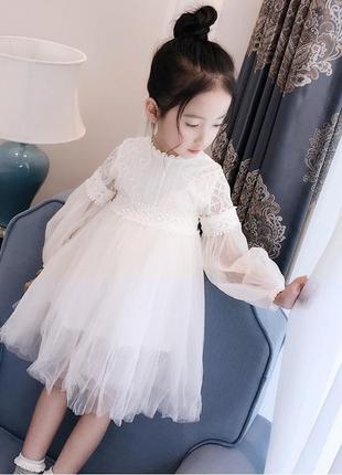 Вишукана нарядна повітряна сукня для дівчинки молочна 90-145 см