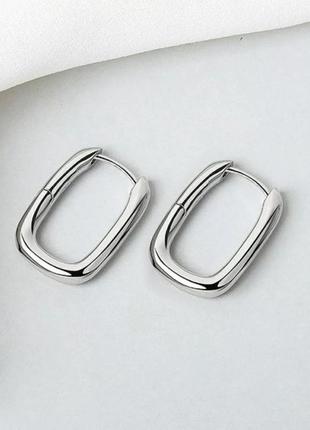 Серьги крупные серебро 925 покрытие овальные сережки минимализм