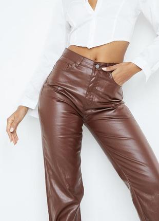 Трендові штани прямого крою шоколадного кольору з зав’язками🔥