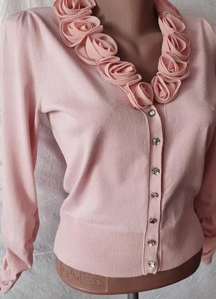 Блуза кофточка коротка рукав 3/4 весняна віскоза ніжно-рожева