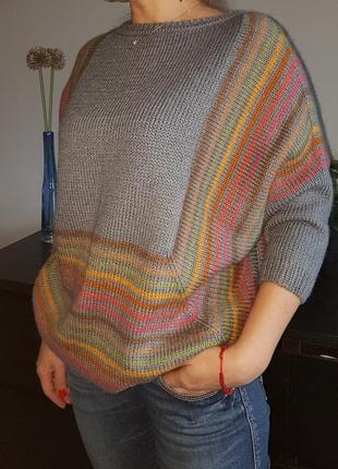 Женский пуловер ручной работы оверсайз необычного фасона