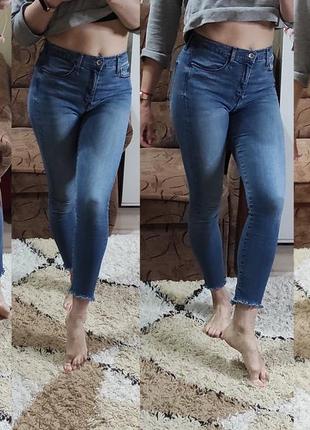 Высокие скинни джинсы skinny& denim с необработанным краем, xs-s