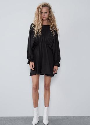 Zara чорне коротке плаття з об‘ємними рукавами s