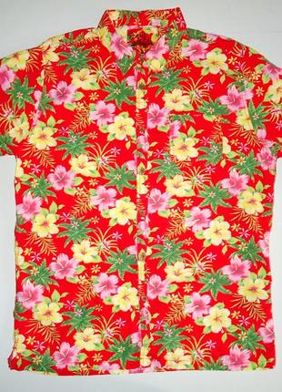 Рубашка  гавайская  easy cotton красная в цветах (xxl)