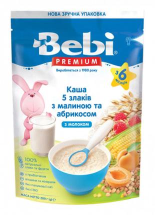 Детская каша Bebi Premium молочная 5 злаков из малин.абрикос. ...