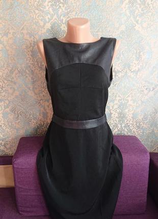 Женское черное платье сарафан с кожаными вставками р.s/m