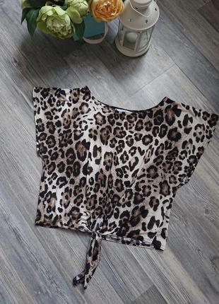 Леопардовий кроп топ з вузлом р. м/l блуза блузка футболка блу...