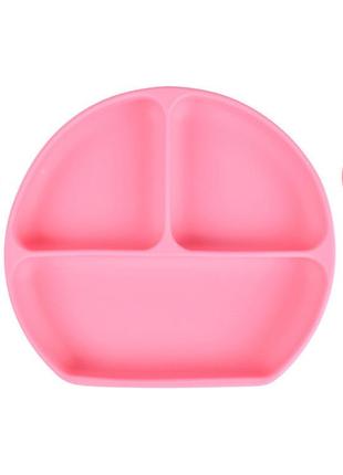 Тарелка силиконовая секционная на присоске с приборами розовая