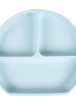 Тарелка силиконовая секционная на присоске светло голубая