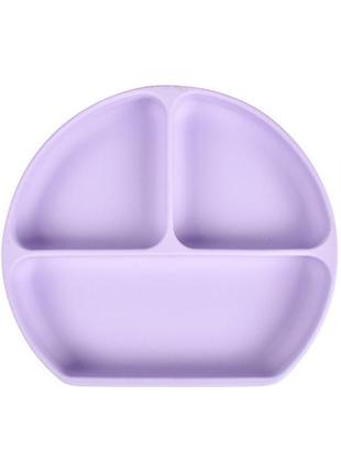 Тарелка силиконовая секционная на присоске с приборами фиолетовая