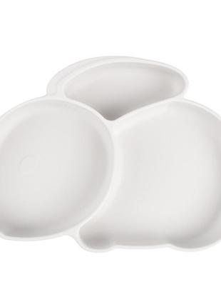 Тарелка силиконовая секционная на присоске зайчик белая