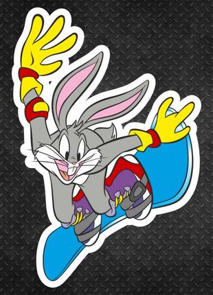 Виниловая наклейка стикер на автомобиль - Bugs Bunny на сноуборде