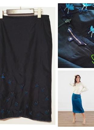 Фирменная 100% натуральная шелковая юбка миди трапе с роскошно...