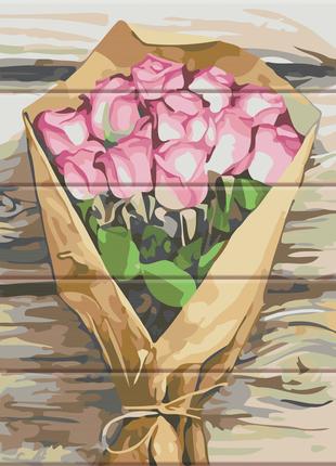 Картина по номерам на дереве "Букет розовых роз" 30*40 см