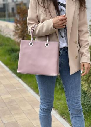 Женская кожаная сумка с длинным плечевым ремнем "abigail" розовая