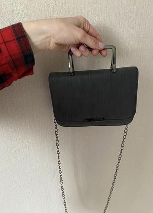 Женская сумка через плечо на цепочке черная(меланж)