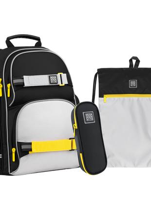 Набор рюкзак + пенал + сумка для обуви черно-серый WK22-702M-4