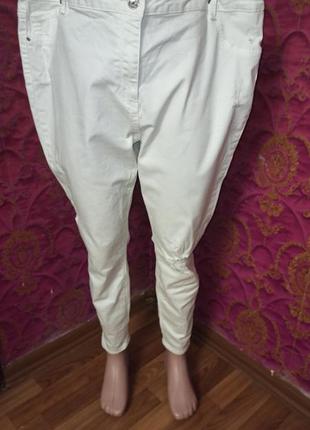 Белые эластичные джинсы стрейч брюки батал большой размер