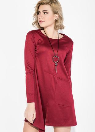 Платье-туника женское ассиметрия с карманом бордовый xl-xxl.