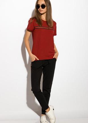 Женский костюм футболка+штаны лампасы черный-бордо 44