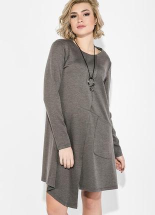 Женское платье туника ассиметрия с кулоном серый меланж 44-46