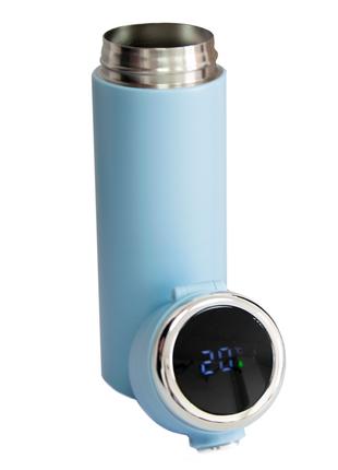 Термочашка "Vacuum cup" Голубая на 420 мл, термокружка с индик...