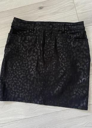 Спідниця чорна леопардова міні юбка анімалістичний принт
