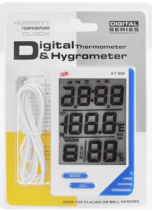 Термометр с гигрометром, метеостанция + выносной датчик KT 908...