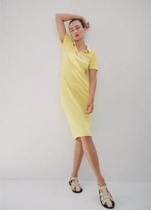 Жовта сукня миди  поло в рубчик від zara оригінал платье зара ...