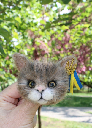 Брошь-Кот валяная из шерсти украшение кошка интерьерная игрушка
