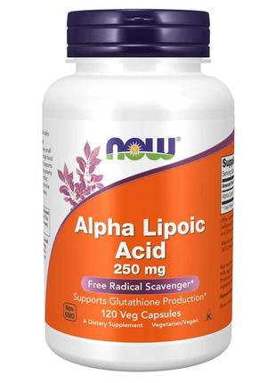 Натуральна добавка NOW Alpha Lipoic Acid 250 mg, 120 вегакапсул